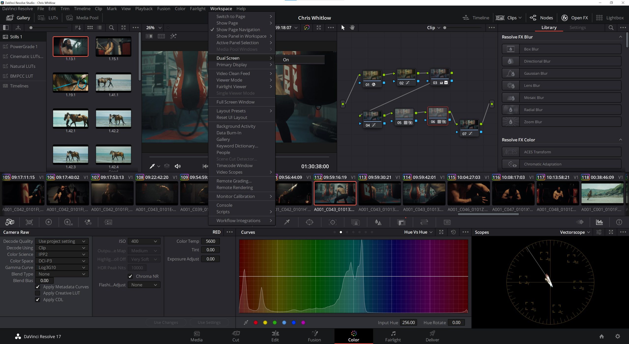 using 2 screens davinci resolve software